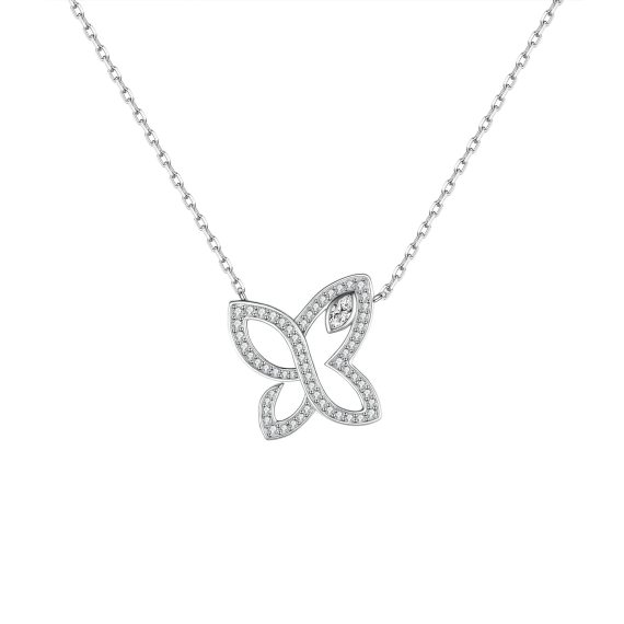 Women's 925 Sterling Silver Butterfly Necklace with Full Diamond Accents