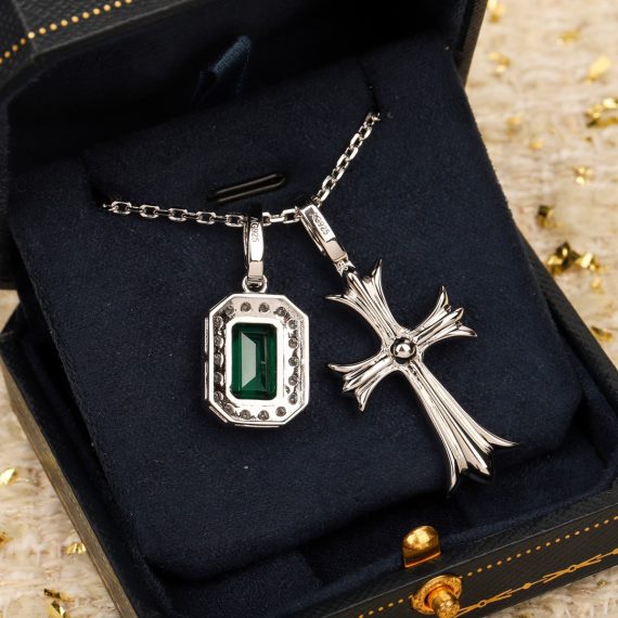 Women's 925 Silver Emerald Cross Necklace with Diamond Gemstone Accents - Image 4