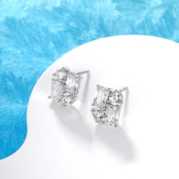 Women's 925 Silver Geometric Earrings with White Diamonds – Elegant & Modern Design - Image 4